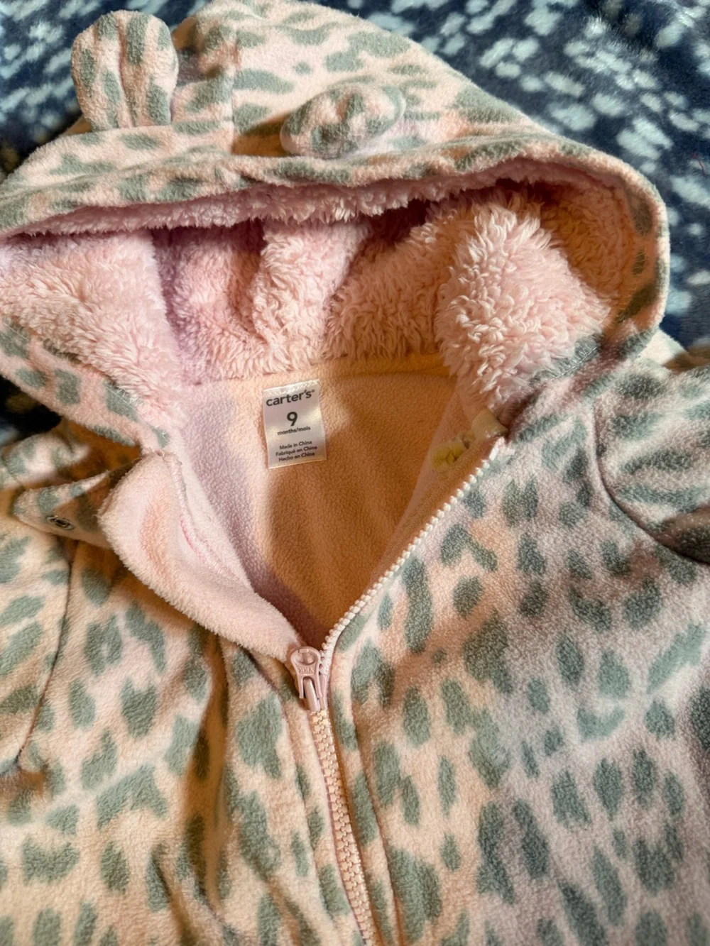 Pink Leopard-Print Hooded Baby One-Piece Snowsuit